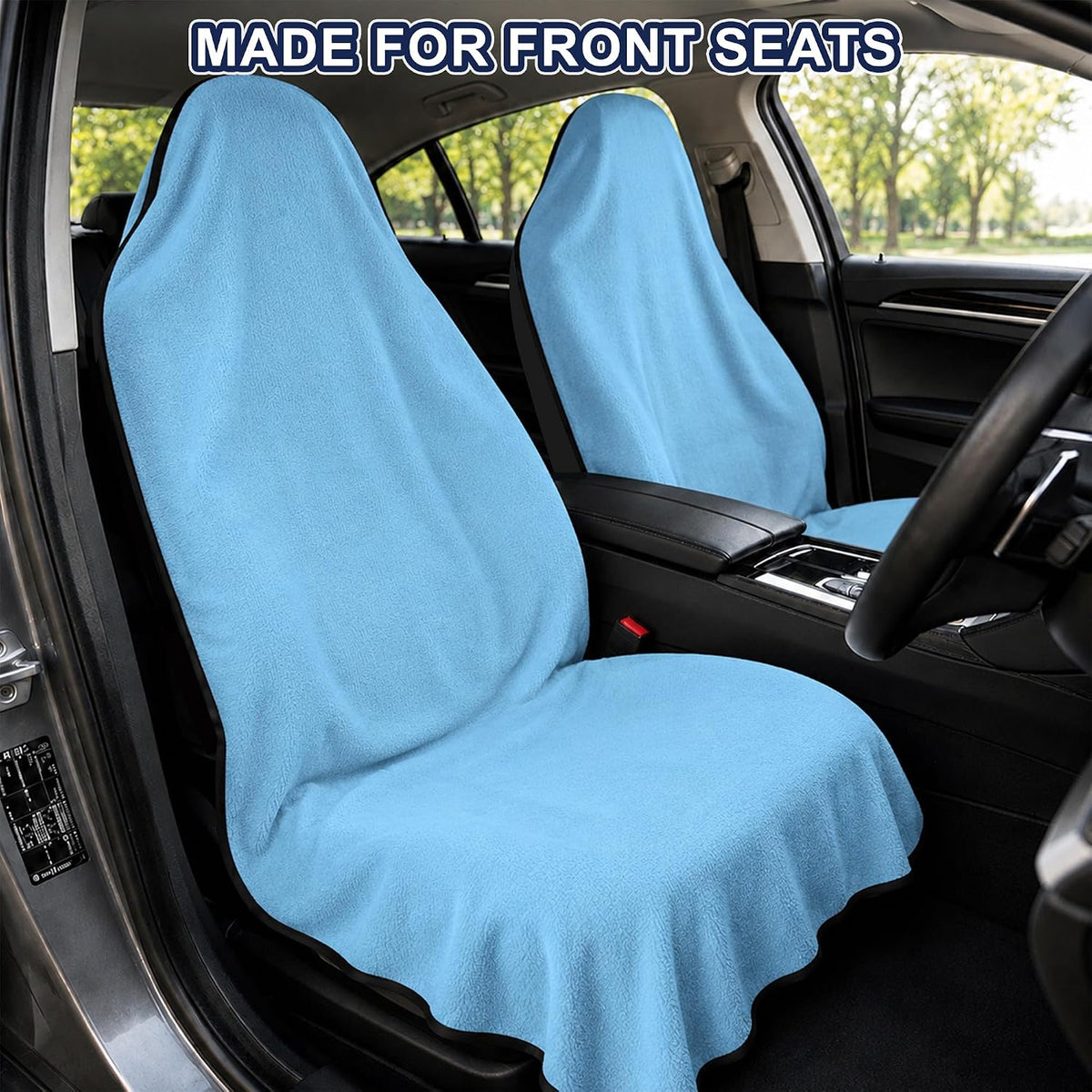 Car Seat Towel Cover 2 Pack for Front Seats, Sweat Absorbent Car Seat Protector with Non-Slip Backing, Waterproof Towel Car Seat Covers for Runners, Gym, Swimming, Beach, Pets, Sky Blue