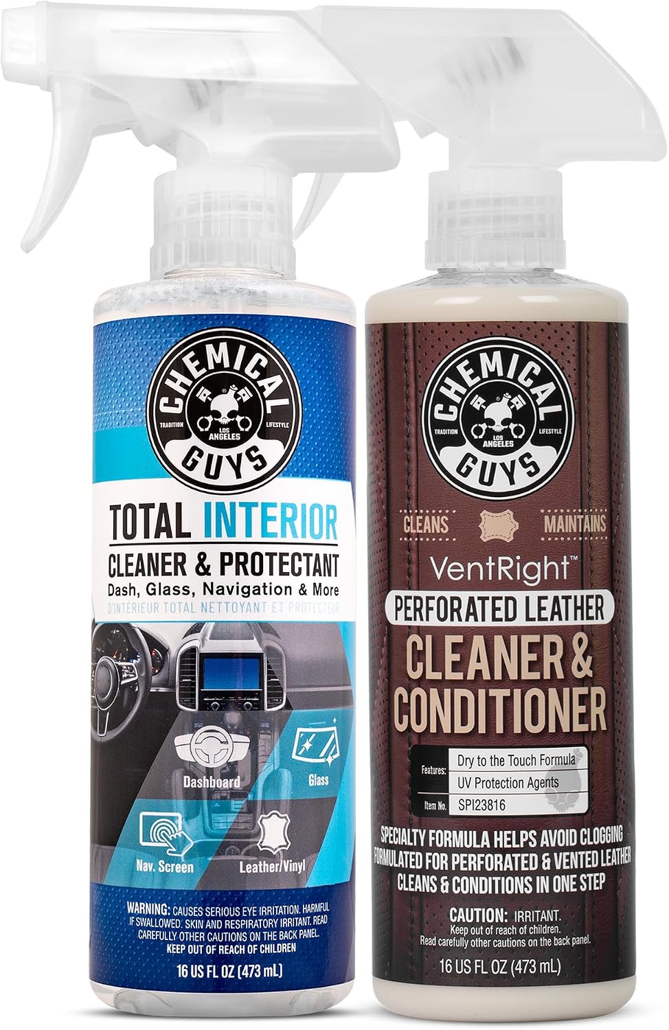 Chemical Guys Interior Detailing Bundle, Total Interior Cleaner Protectant 16 oz with VentRight Perforated Leather Cleaner & Conditioner 16 oz for Cars, Trucks, SUVs, RV Care
