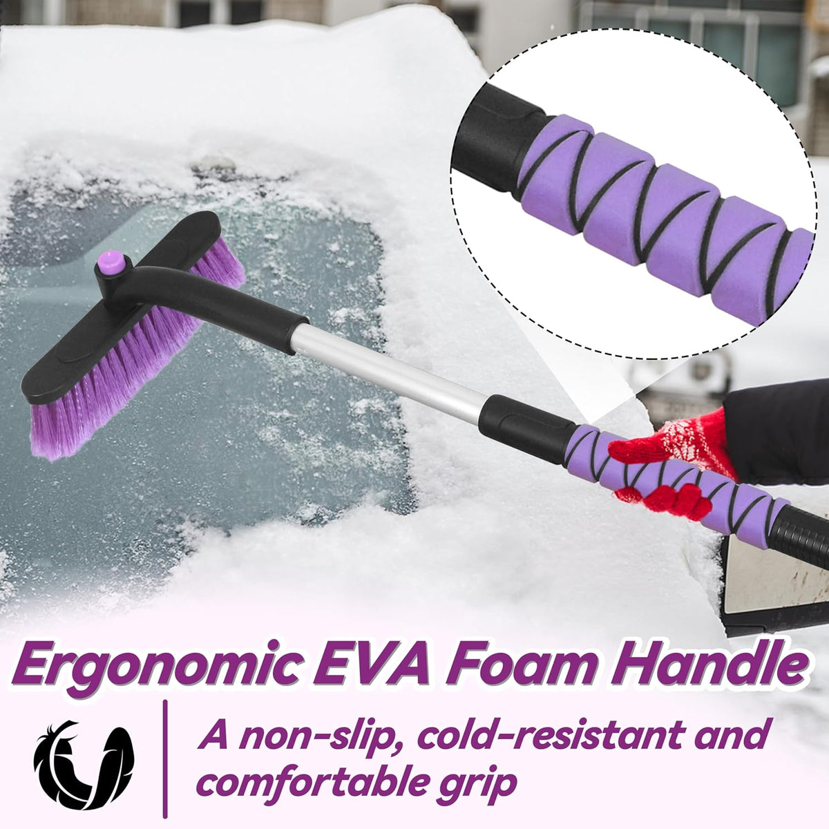 Gardzen 32" Snow Brush and Ice Scraper for Car Windshield, 2-in-1 Car Snow Brush and Ice Scraper, Extendable Snow Scraper with Brush, Snow Removal for Cars SUVs
