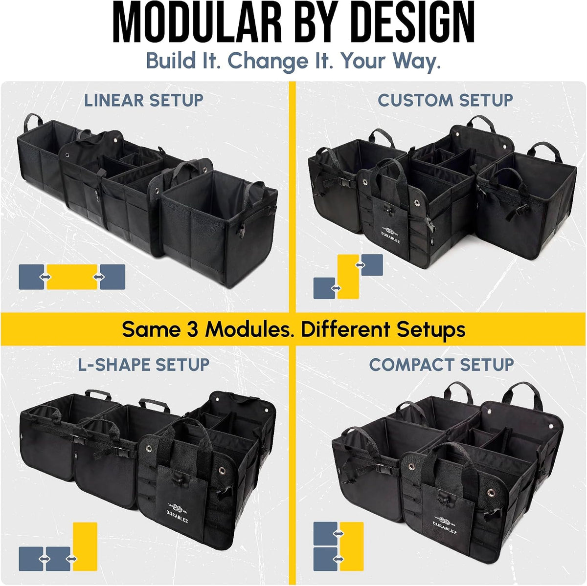 Extra Large Car Trunk Organizer System, Modular & Collapsible, Black