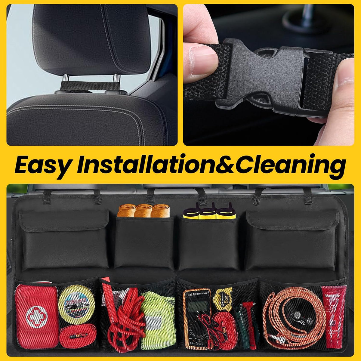 Snuopfy Car Trunk Organizer, Backseat Hanging Organizer with 8 Large Storage Bag Super Capacity -Trunk Organizer for SUV,Truck,Van -Your Space Saving Expert - Black