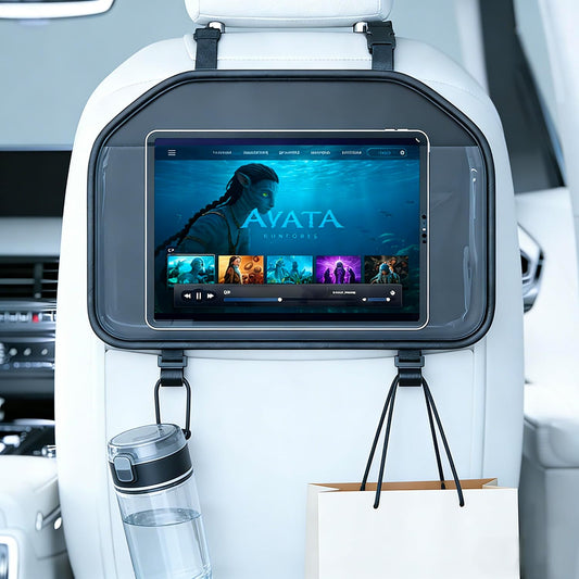 Car Tablet Holder, Backseat Headrest Mount for iPad, Adjustable Seat Organizer with Touch Screen Pocket & Storage Hooks, Fits 7-11 Inch Tablets, Kids Travel Accessory