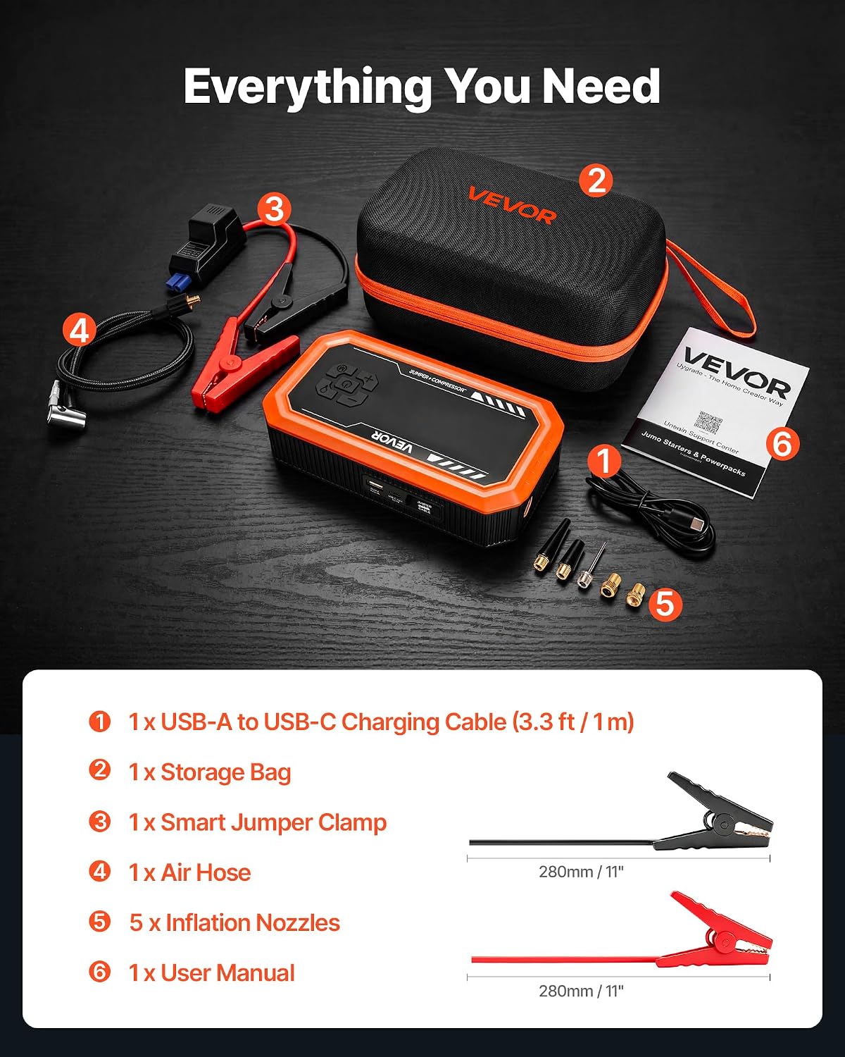 VEVOR Jump Starter with Air Compressor 3000A Peak Car Battery Jump Box