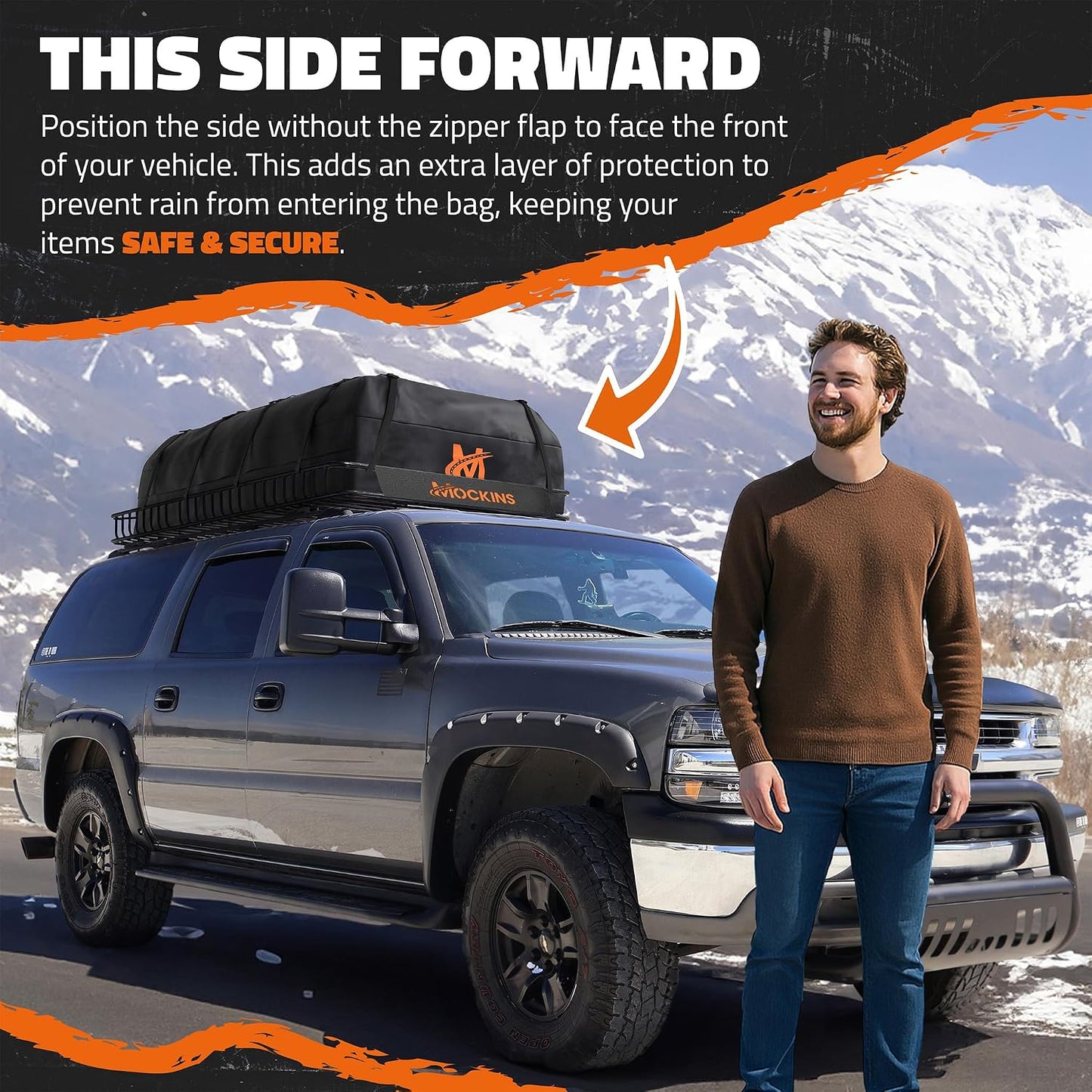 Mockins 90"x50"x5" XXL Heavy Duty Roof Rack Cargo Carrier w/ 250 Lbs. Cap | With 50 Cu Ft Waterproof Soft Vinyl Rooftop Cargo Bag | Roof Basket for SUV Car Truck RV & Van w/ Car Top Carrier Accessories