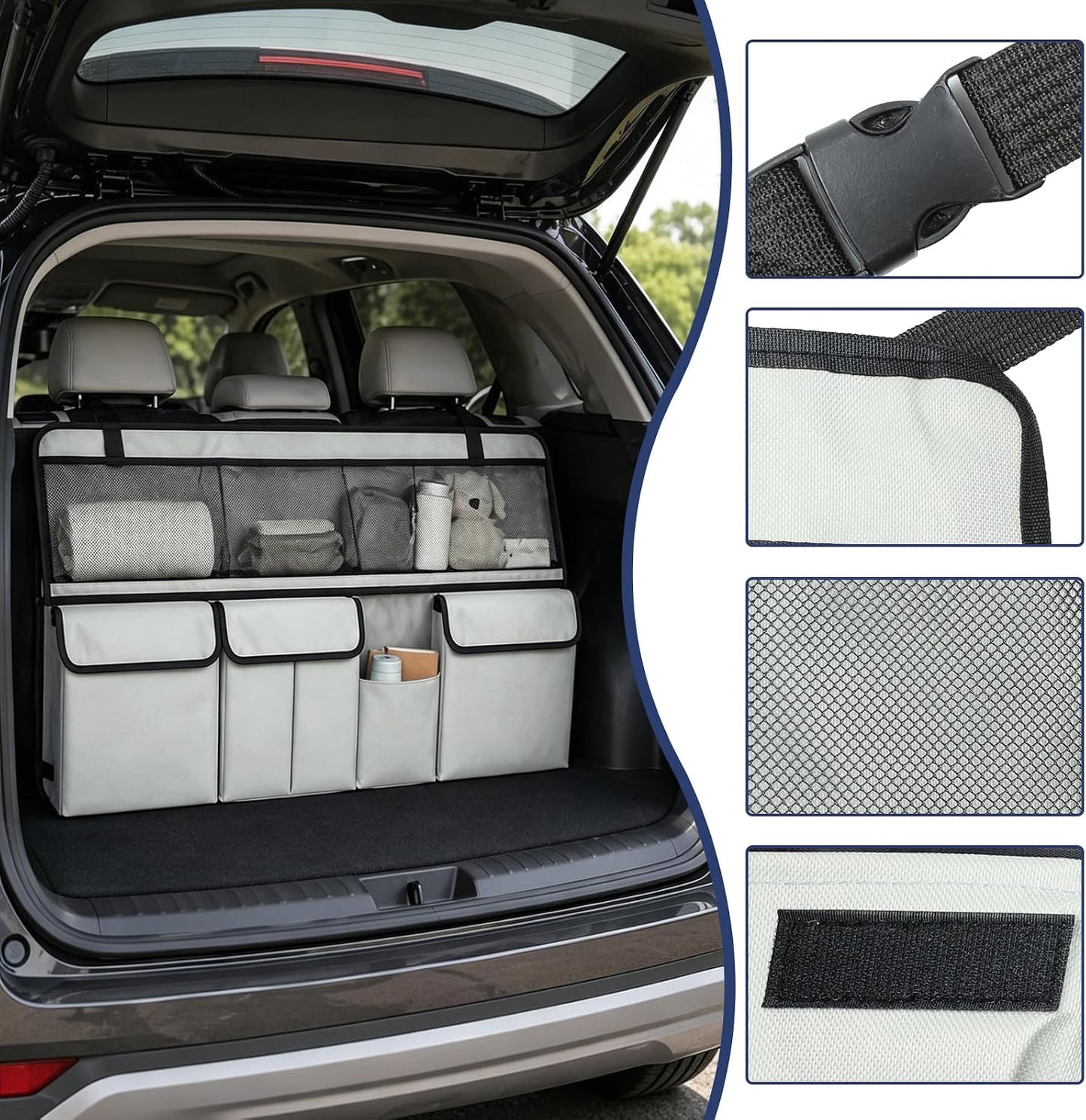 wuyaoyao Car Trunk Organizer, 9 Pockets Large Capacity Vehicle Backseat Hanging Storage Bag, Space Saving Automotive Seat Back Trunk Cargo Organizer Bag for SUV, Universal Car Accessories (Gray)