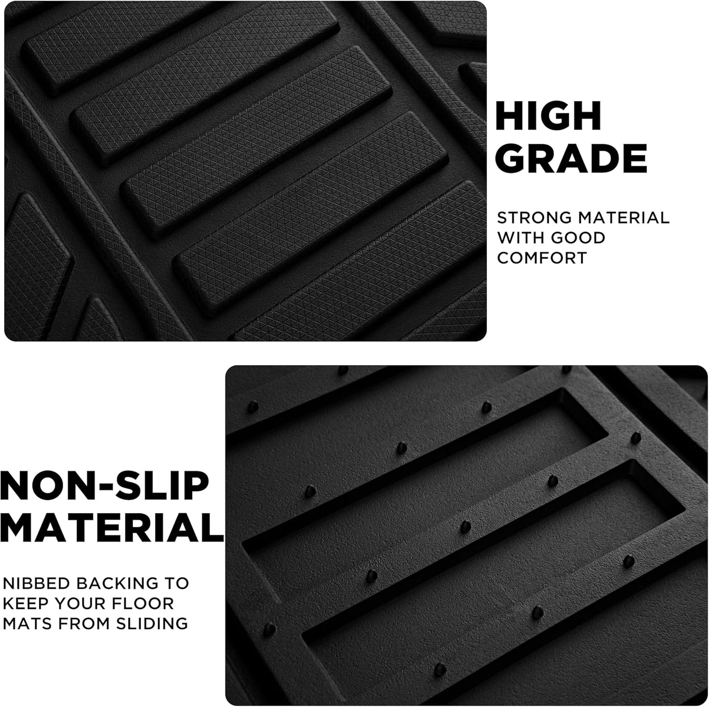 PIC AUTO Heavy Duty Rubber Floor Mats, Black Aluminum Film Car Mats Set, Front and Rear Car Mats with Anti-Slip Backing, All Weather Protection, Trim-to-Fit for Automotive SUV, Sedan, Van