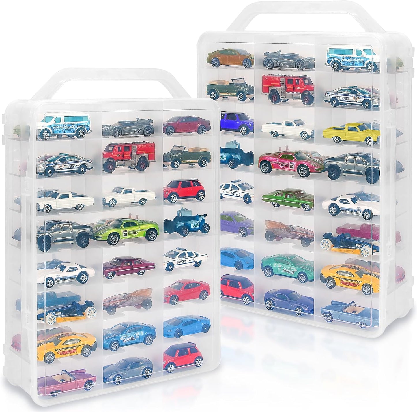 Double Sided Toy Car Storage Case for 48 Diecast Cars, Matchbox Cars, Small Dolls, Portable Storage Case for Toy Cars, Matchbox Cars with 46 Slots, Case Only