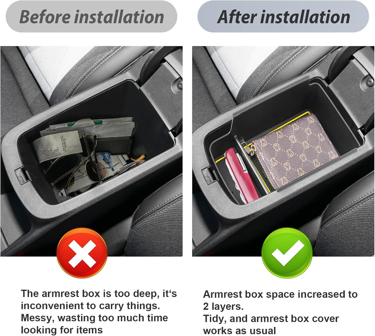 SKTU for 2024 2025 2026 Buick Envista Accessories Center Console Organizer 2024 2025 2026 Envista Console Tray 2024 2025 2026 Envista Armrest Box Envista Tray with Sunglasses Holder (Yellow)