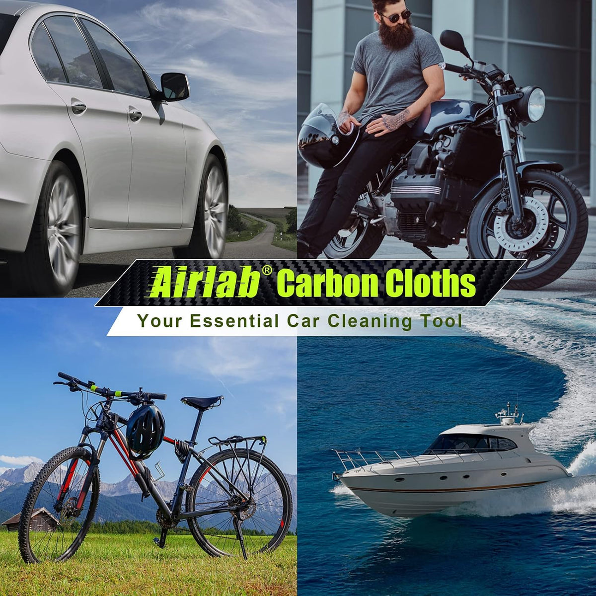 Airlab Carbon Microfiber Towels for Car Glass Window Polishing, Grey-Green