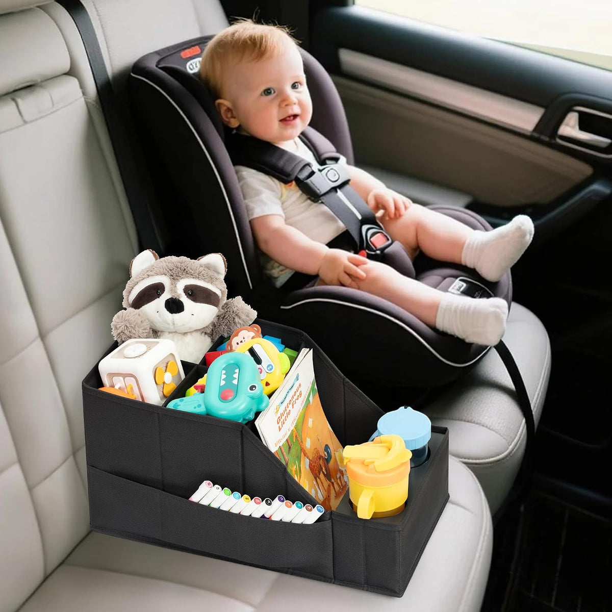 Car Seat Organizer Backseat Front Seat, Car Organizer With 12 Storage Compartments 2 Cup Holders, Snack Storage For Kids Baby, SUV Truck Van Collapsible Storage Bag For Travel, BK