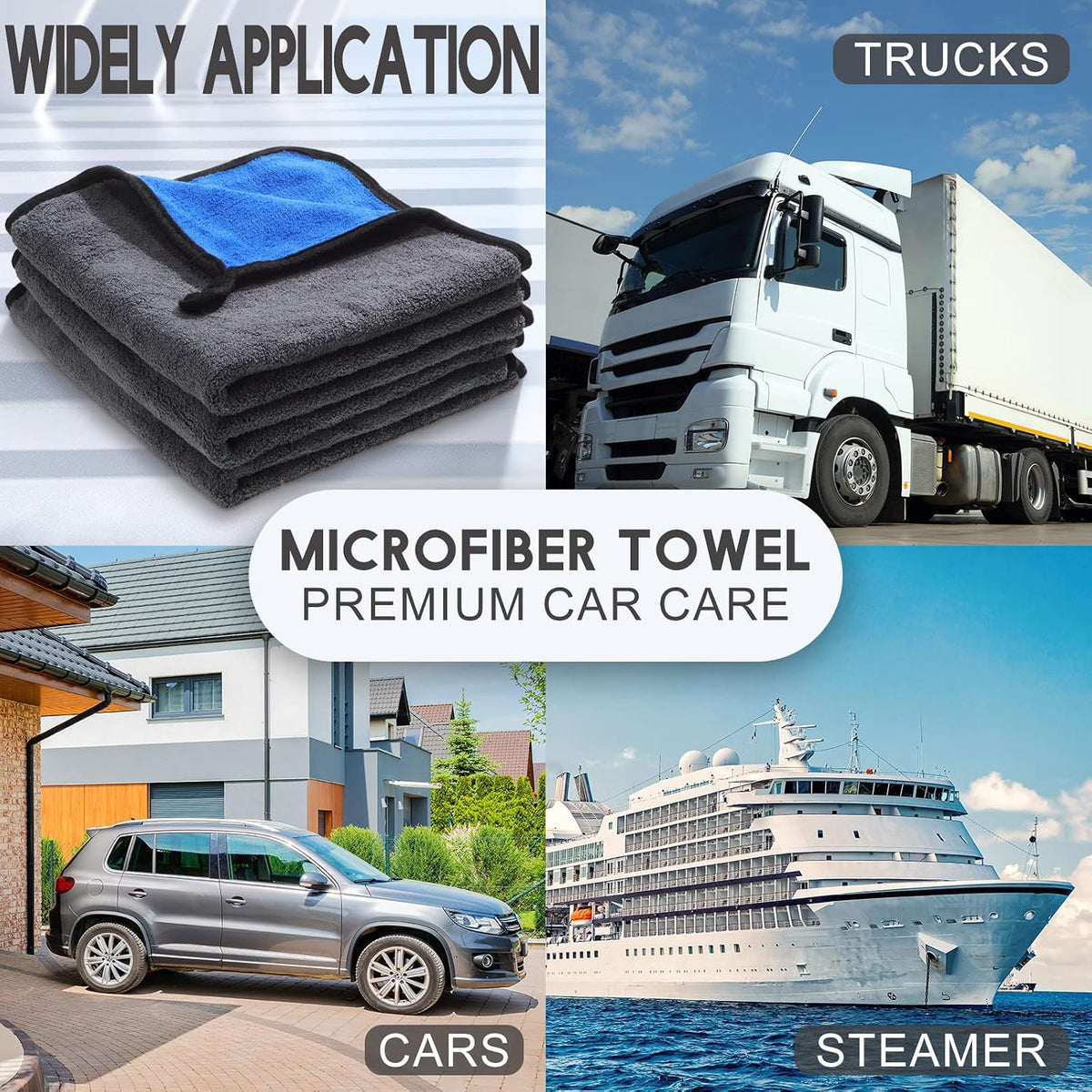 20 Pcs Microfiber Car Drying Towels 800 Gsm Thick Plush, Grey and Blue