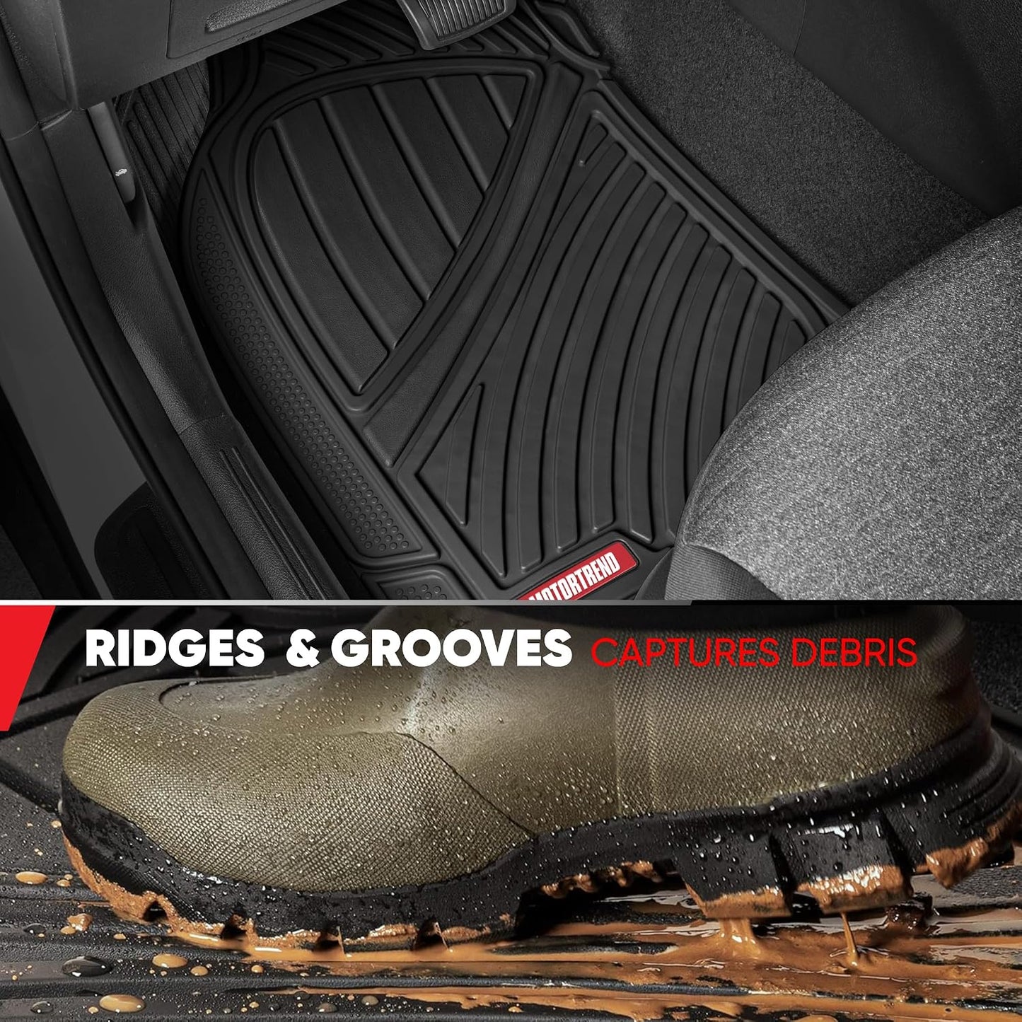 Motor Trend 3 Row Odorless Rubber Floor Mats & Liners for Car SUV Van, Durable Heavy Duty Polymerized Latex Full Interior Protection, Extra-High Ridgeline Design, Black, Model Number: MT-773-801-BK