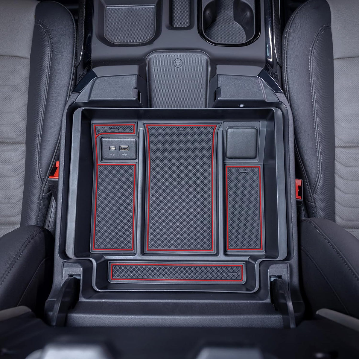 TOPINSTALL 22-26 Red Refreshed Full Tray Compatible with 2022-2026 Silverado/Sierra 1500 and 2024-2026 Chevy Silverado/GMC Sierra 2500HD 3500HD, Armrest Organizer (Full Console w/Bucket Seats ONLY)