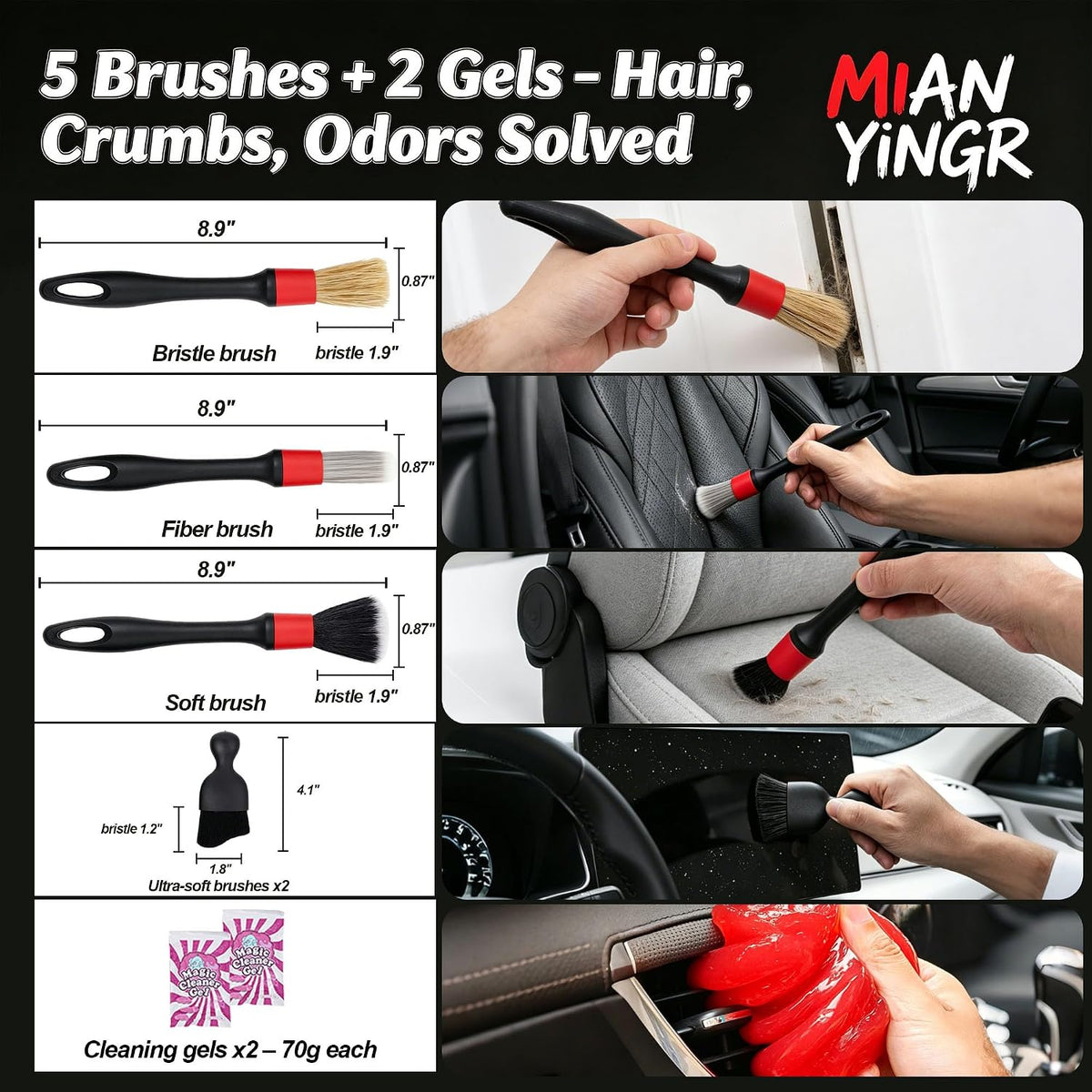 Windshield Cleaner Tool, 17Pcs Red Car Interior Detailing Kit