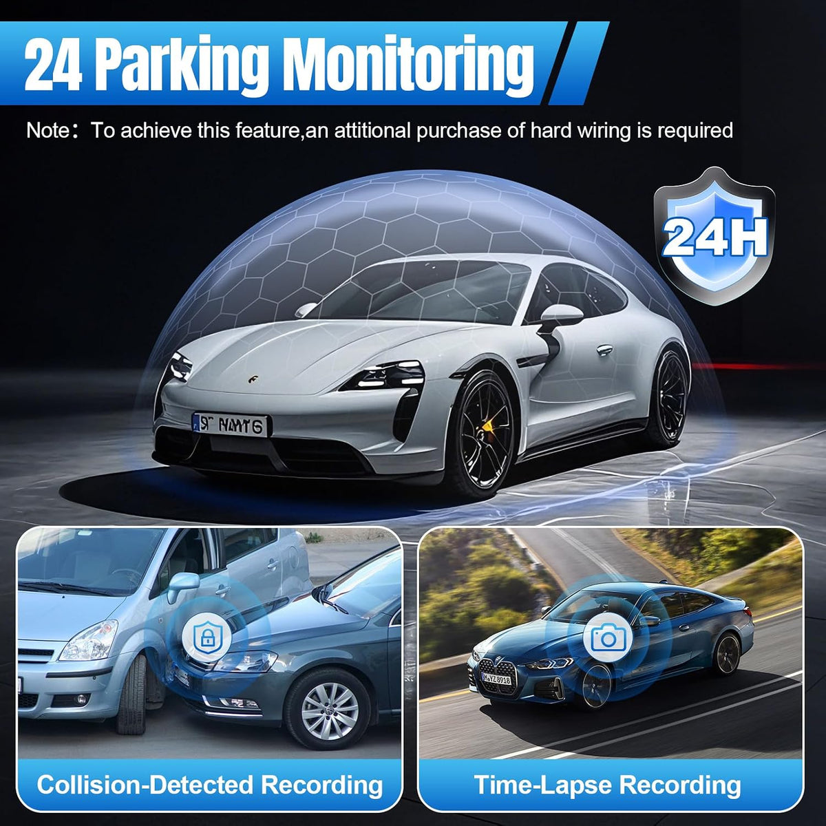4 Channel 360° Dash Cam Front and Rear, 128GB Card, WiFi App Control, WDR