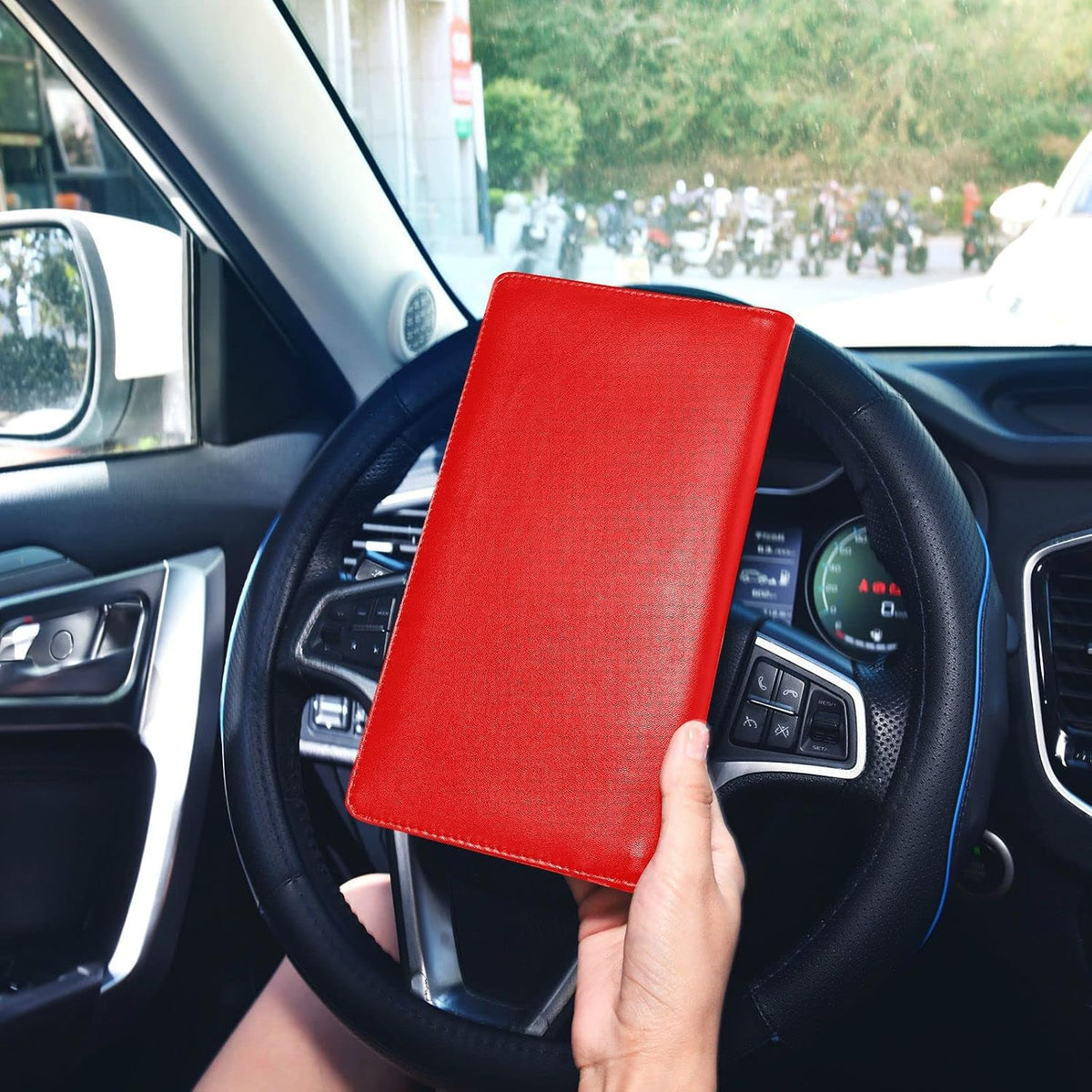 Custom Car Registration and Insurance Card Holder Personalized Leather Glove Box Organize Men Women Wallet Accessories Case for Cards, Essential Document Driver License Red
