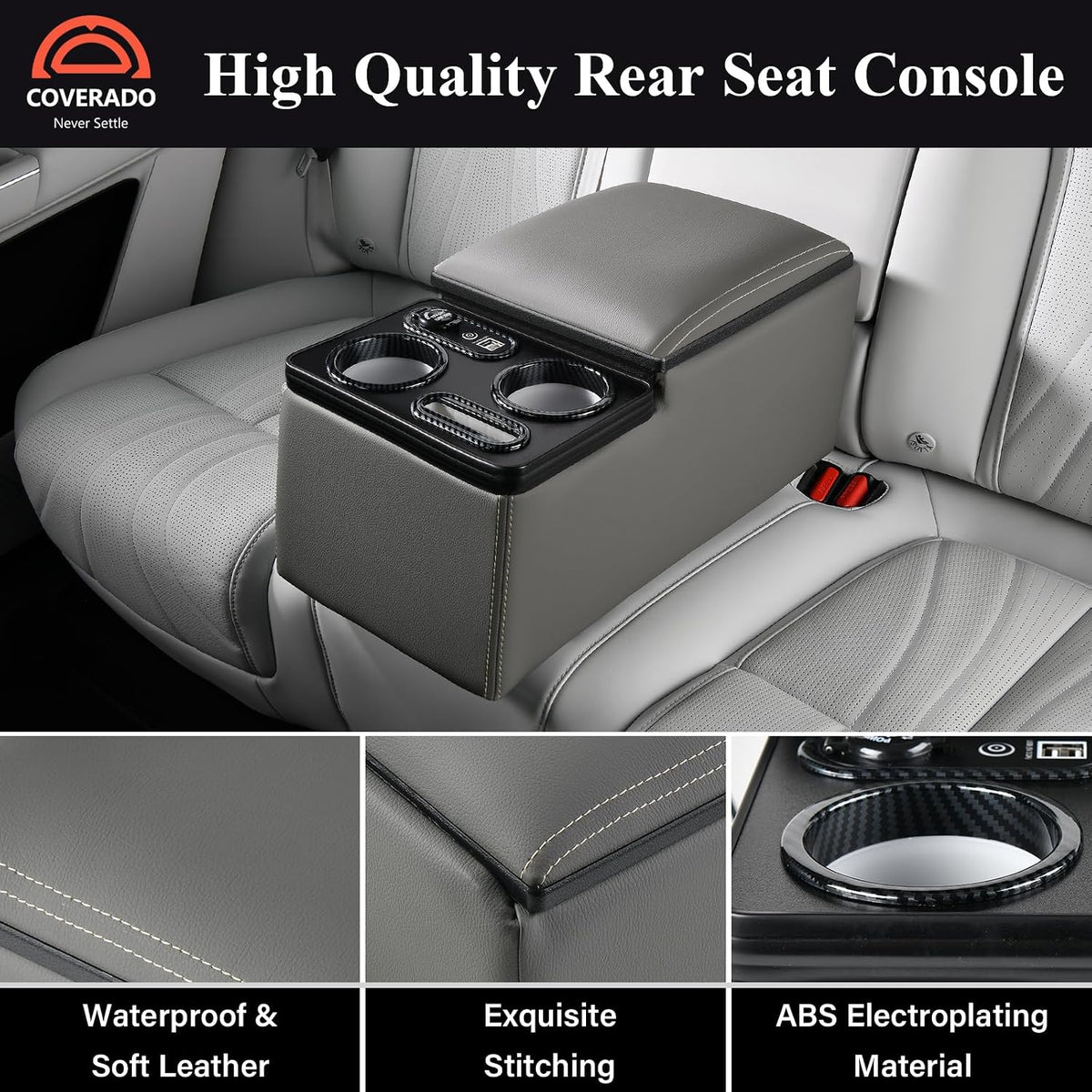 Coverado Car Center Console, Universal Bench Seat Consoles, Truck Center Console Automotive Center Console, Back Seat Organizer With Cup Holder+Phone Holder, Central Armrest Storage Box (Update, Gray)