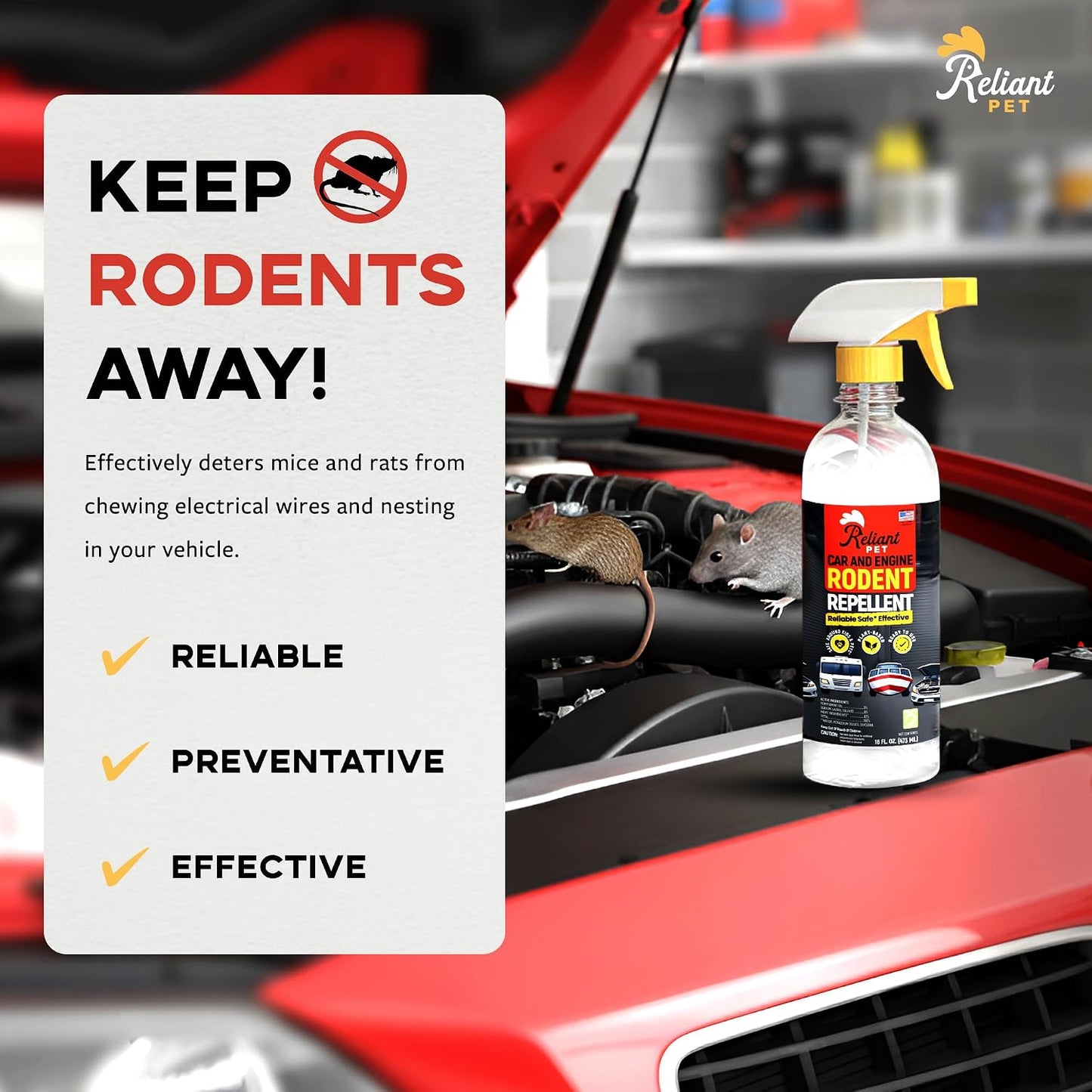 Rodent Repellent for Car Engines – Peppermint Oil Spray, 16 oz – Mouse & Rat Deterrent for Vehicle Engines, RVs, Trucks, Boats & ATVs – Plant-Based, Extra-Strength Formula