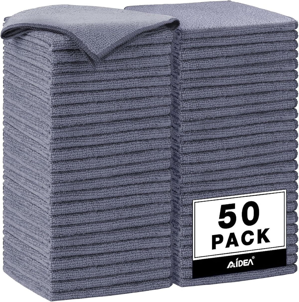 AIDEA Microfiber Cleaning Cloth Grey 50PK, Microfiber Towels, 12×12"