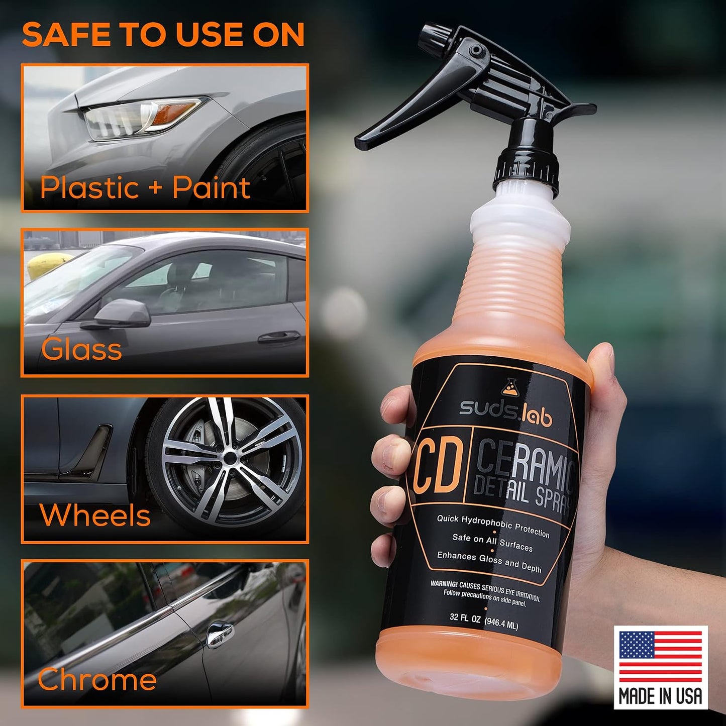Suds Lab CD Ceramic Detail Spray, Wax Preserving Detailing Cleaner, Easy Surface Prep, Remove Dirt Dust And Oil, Water Repellent Protection, Easy To Use Spray For A Spot Free Shine 32 oz.