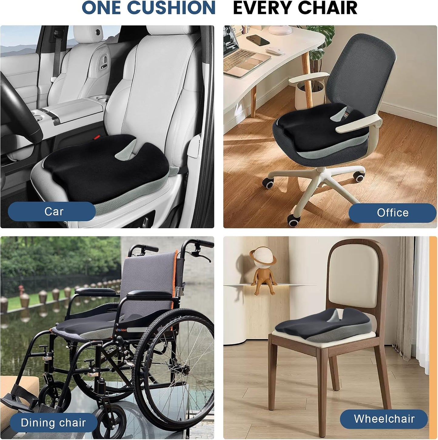 Seat Cushion for Office Chair, Wedge Car Seat Cushion, Memory Foam Truck Seat Cushion for Sciatica Tailbone Pain Relief, Long Driving, Coccyx
