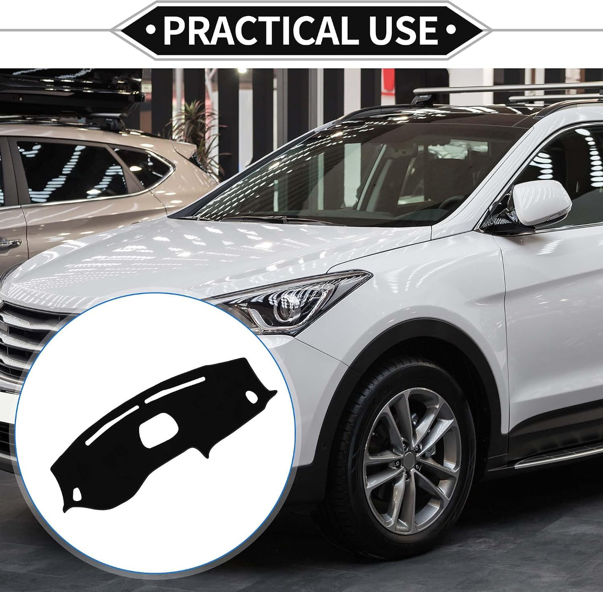 Dash Cover Compatible for Hyundai Tucson 2019-2021 with Head-Up Display, Non-Slip Dash Cover Mat Polyester Black Front Dash Cover Mat