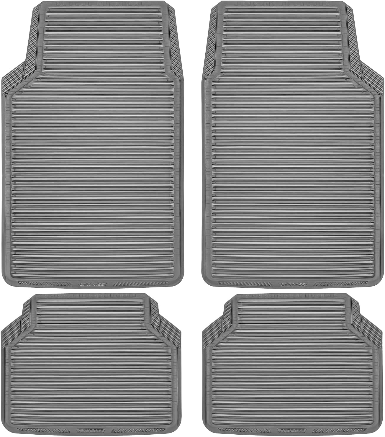 CAR PASS Rubber Car Mats,Car Floor Mats All Weather,Car Mats Full Set 4-Piece,Waterproof Automotive Floor Mats Trim to Fit for Most Cars Sedans SUVs Vans,Heavy Duty Anti-Slip Easy Clean, All Gray