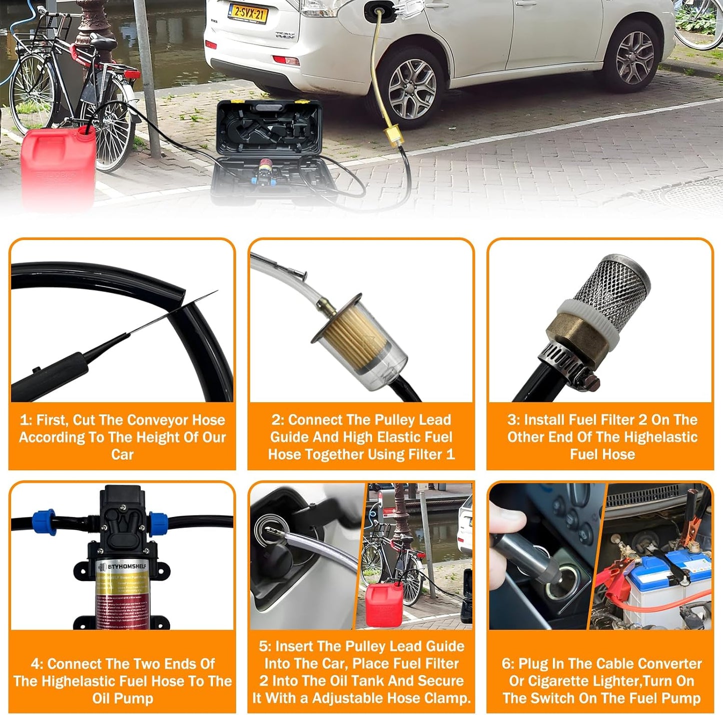 12v Fuel Transfer Pump Set,Gasoline Transfer Pump Moves 85 Gallons of Gas or Diesel Per Hour, Electric Fuel Pump with 70W DC Motor &Patented Pulley Lead Pipe For Car,Boats,Utv,Equipment
