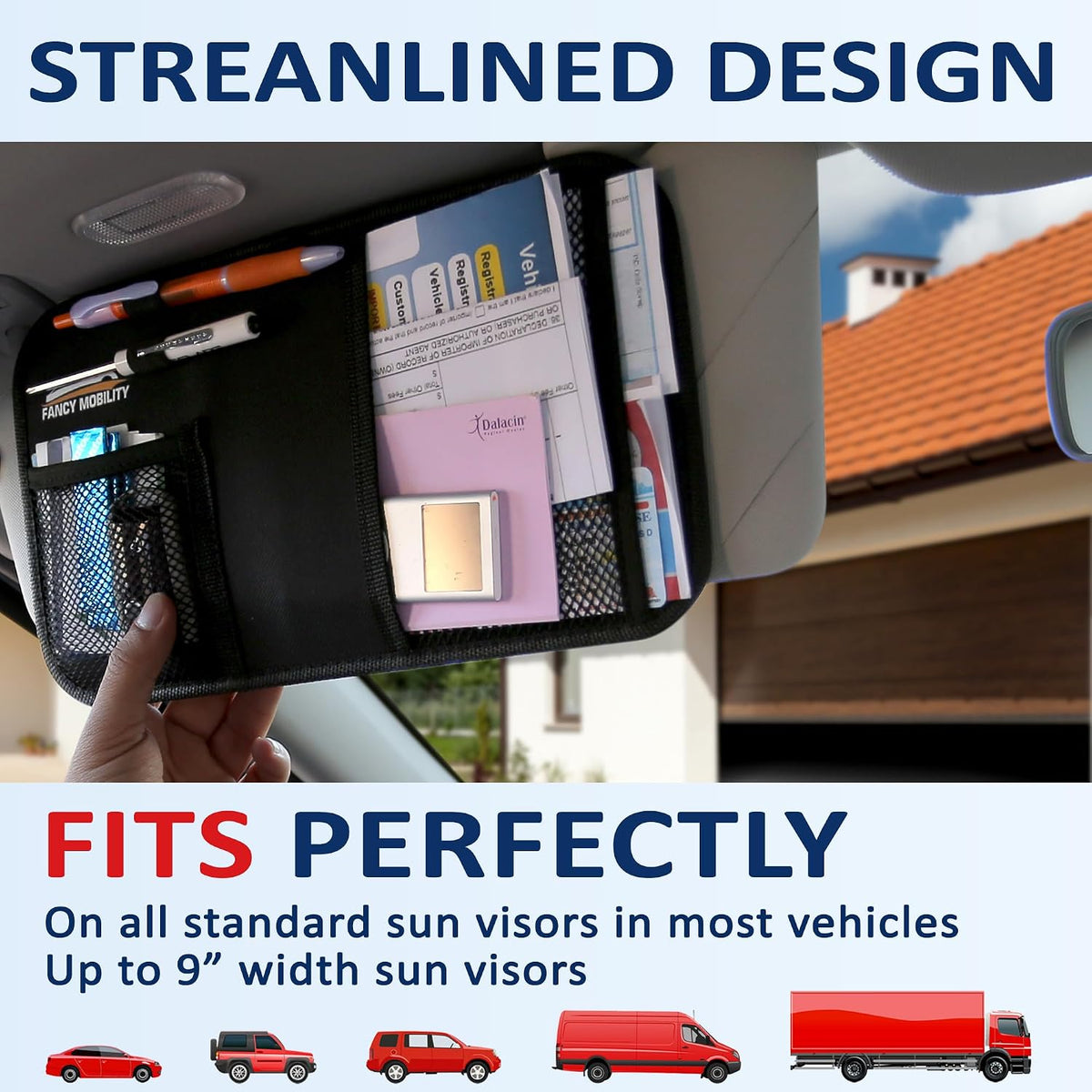 Car Sun Visor Organizer - Auto Accessories Document Holder - Car, Truck, SUV Registration & Insurance Storage Pouch - Road Trip Essentials Gift for Any Driver + 5Year Warranty (5 Pack)