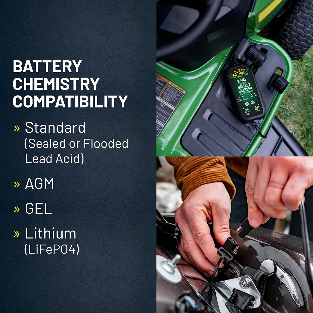 Battery Tender 6V/12V, 2 AMP Lead Acid & Lithium Selectable Battery Charger