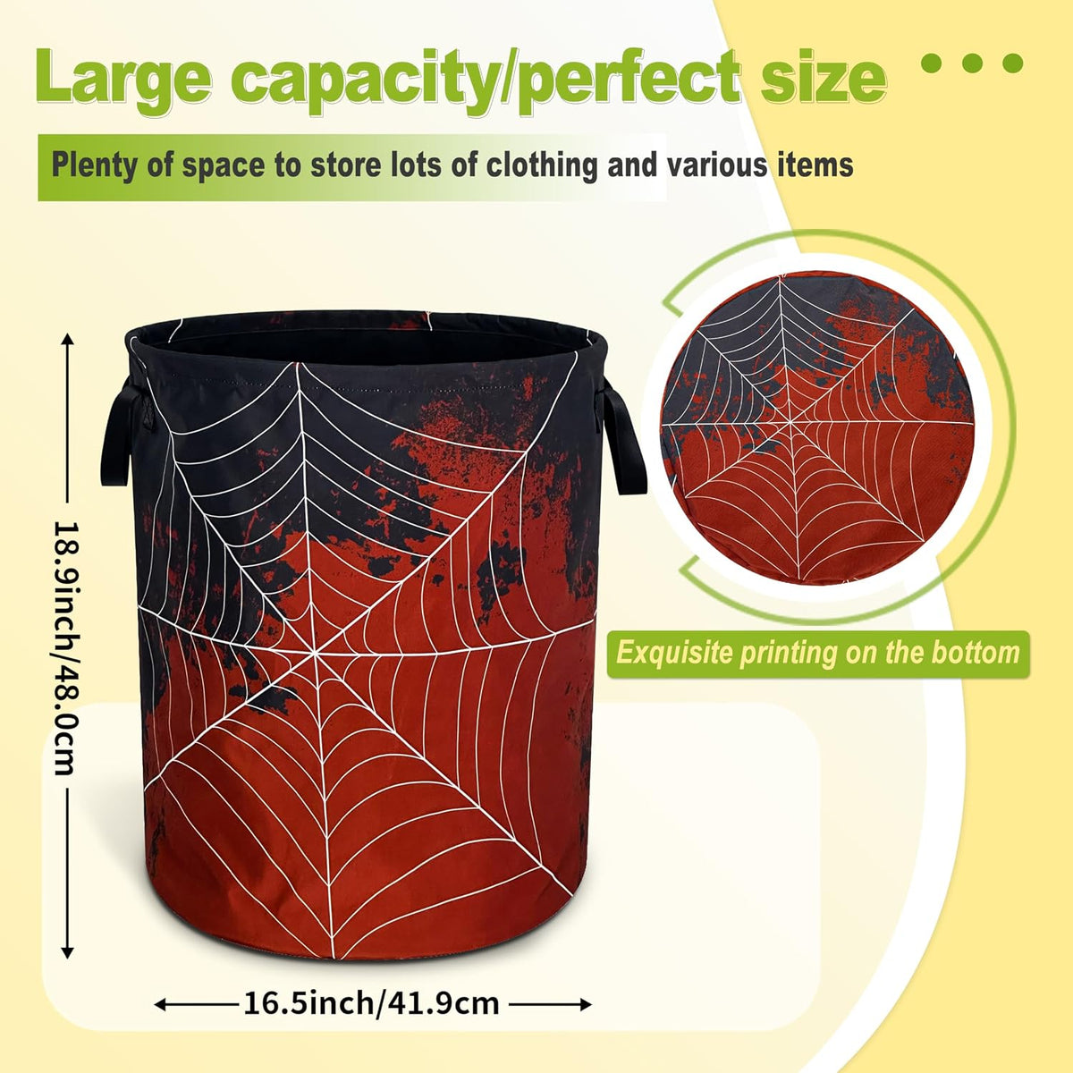 Spider Web Blood Laundry Basket Foldable Waterproof Hamper 18.9 x 16.5 Inch