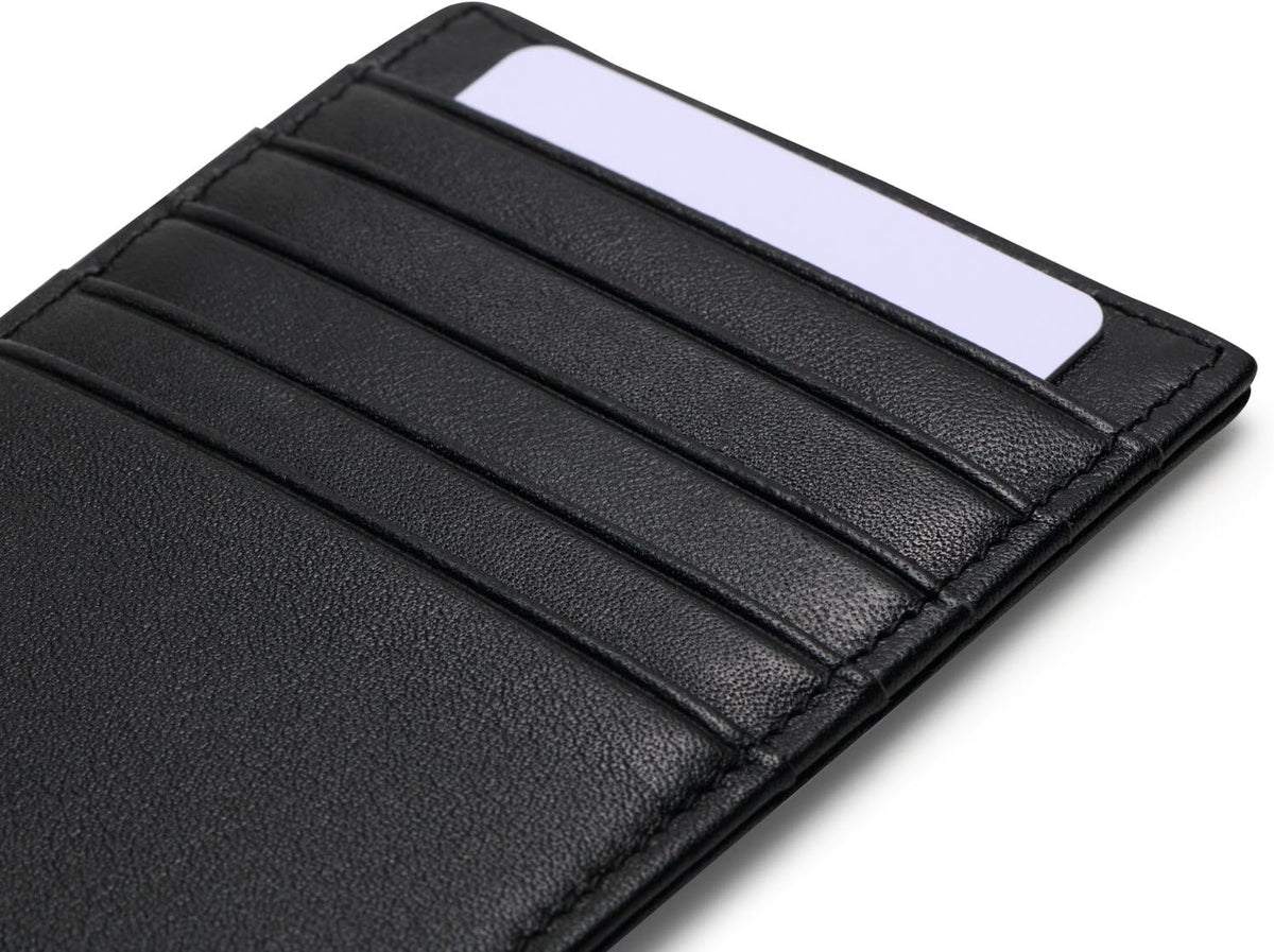 HISCOW Car Sun Visor Card Holder with Elastic Band Fastener - Italian Calfskin (Black)