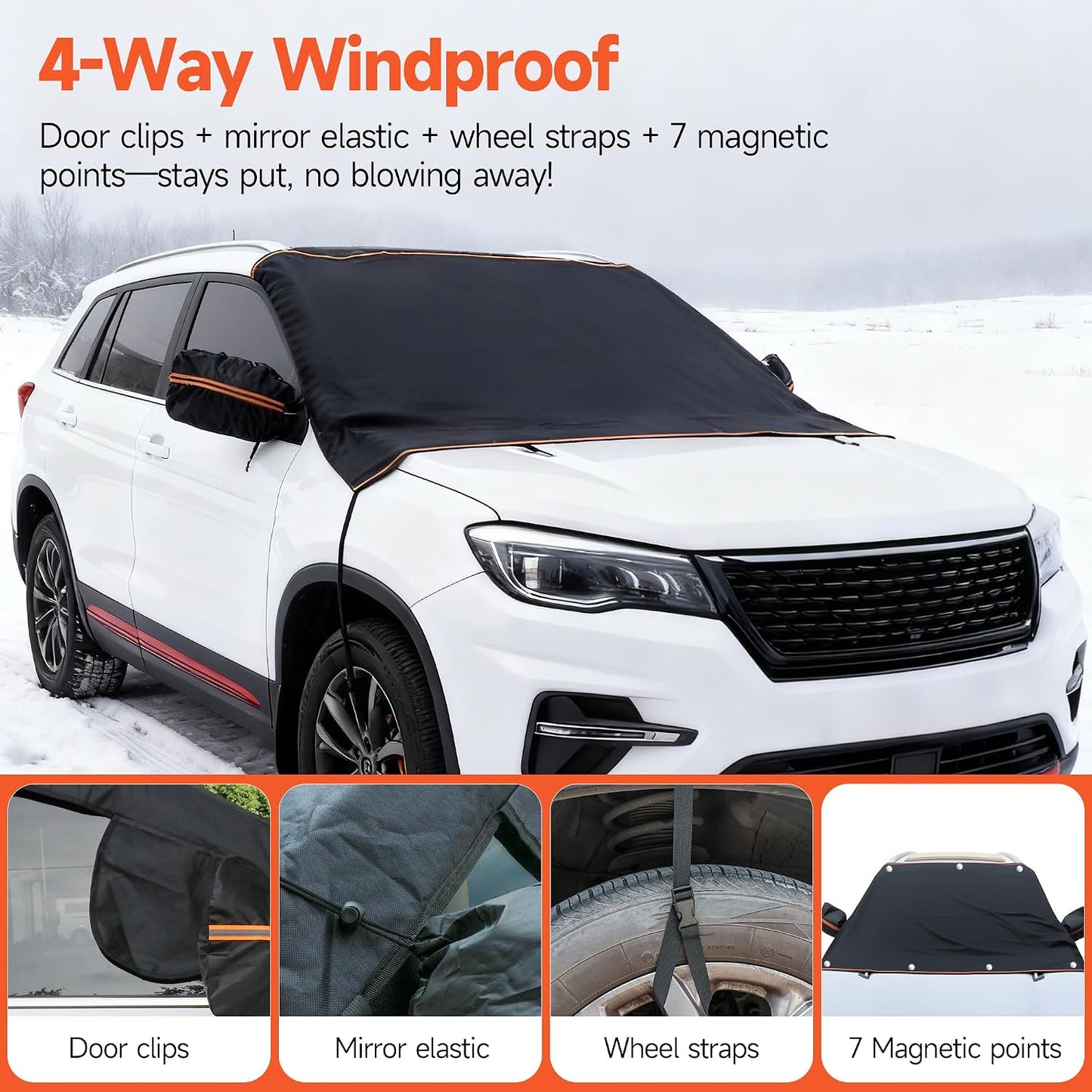 Winter Windshield Covers for Ice and Snow Windshield Frost Cover for Car Heavy Duty Windshield Hail Protector 600D Car Frost and Ice Removal for Truck SUV
