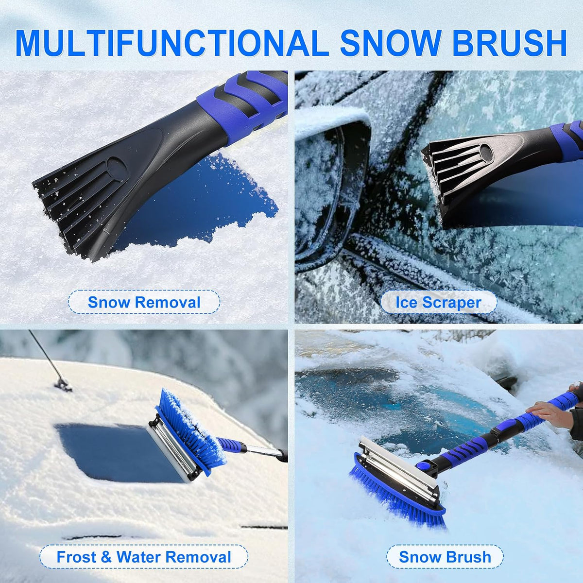 Foldable & Extendable Snow Brush and Ice Scraper for Car, 62.4", Blue