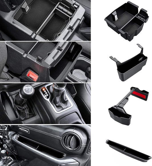 Eamplest 4PCS Center Console Organizer for 2018-2022 2023 Jeep Wrangler JL JLU and Gladiator JT Accessories Gear Shift Side Tray Organizer,Hanging Armrest Storage Box (Not for JK/JKU)