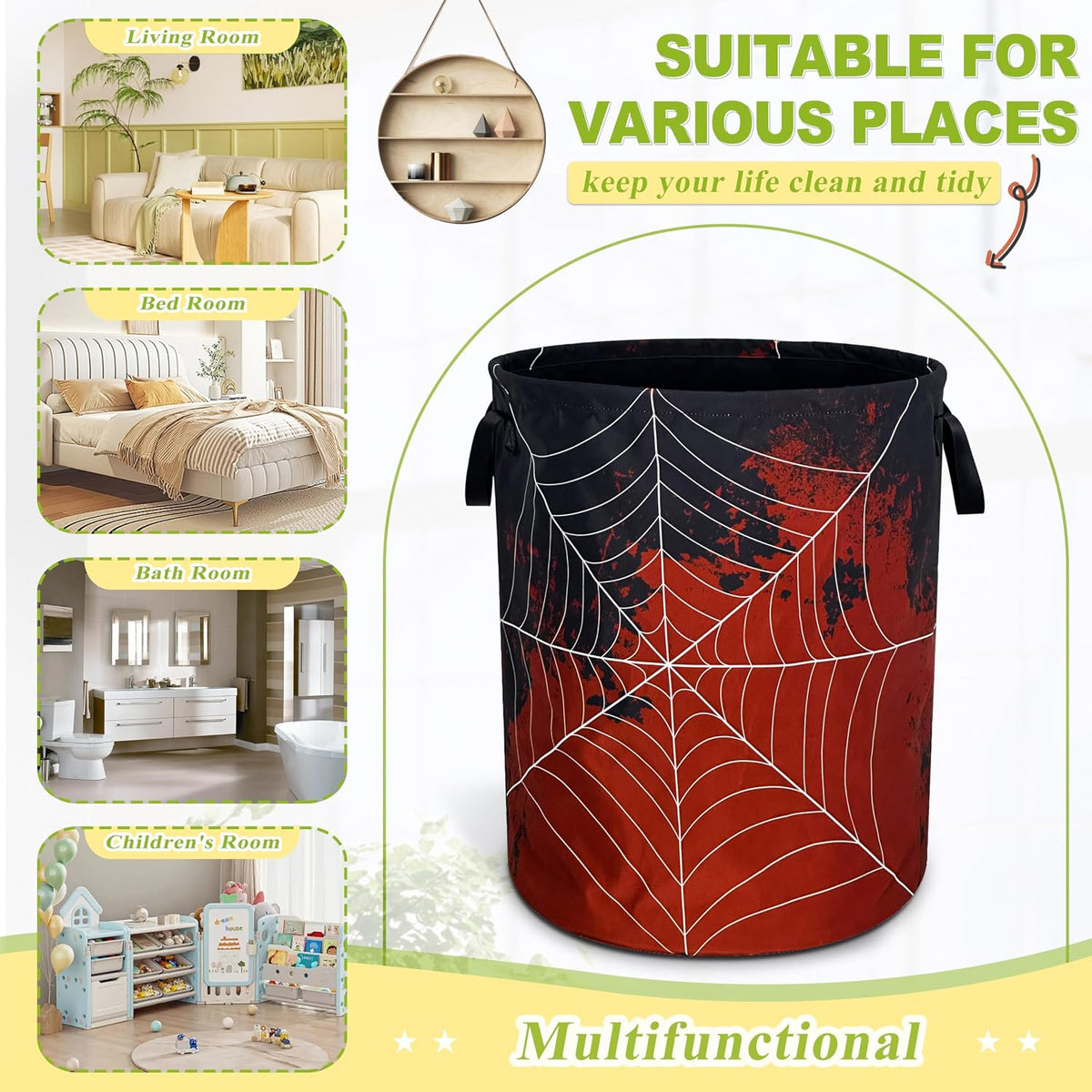 Spider Web Blood Laundry Basket Foldable Waterproof Hamper 18.9 x 16.5 Inch