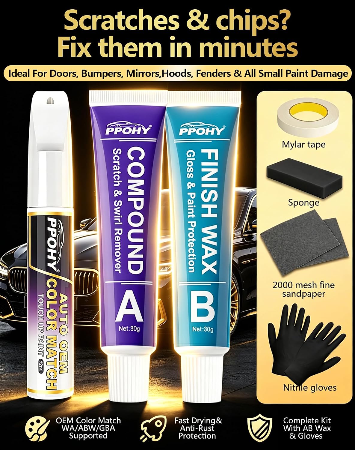 Azure Gray Metallic Tri-Coat(G4) Touch Up Paint for Ford with A/B Wax OEM Exact Match,Scratch Repair Kit,2-In-1 Tip/Brush,Quick Dry Anti-Rust Waterproof Paint F-150,Mustang,Explorer,Bronco