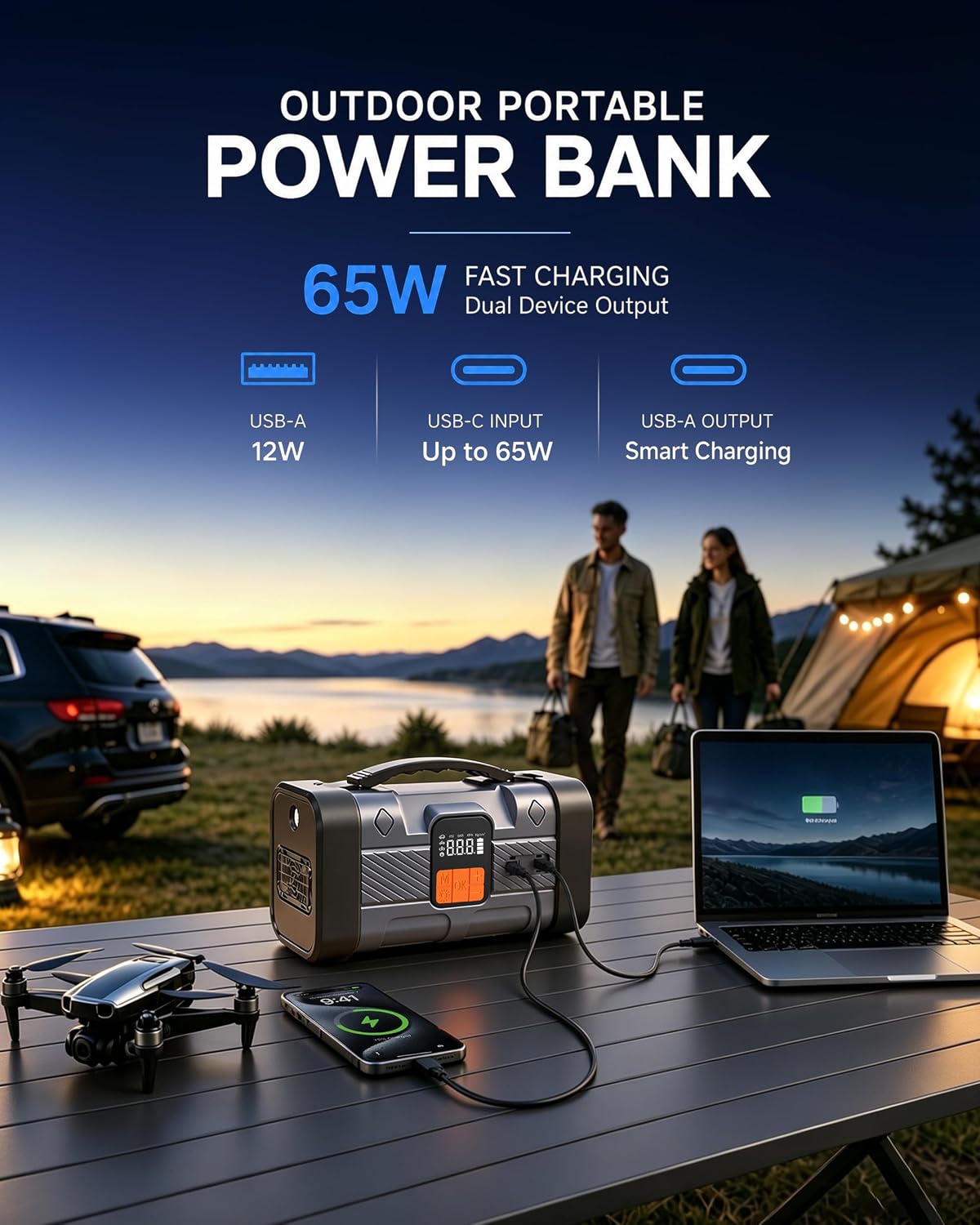 1600A Jump Starter with Air Compressor, 16000mAh 65W Fast Charging, 150PSI