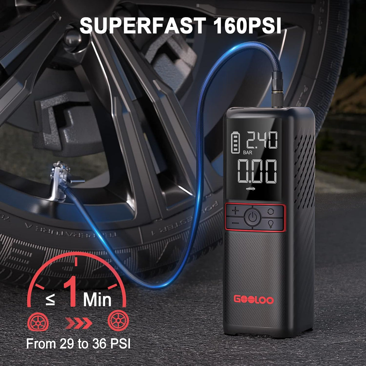 GOOLOO GT160 Tire Inflator Portable Air Compressor & New GP2000 Jump Starter, 12V 2000A Car Jumper Starter(Up to 8.0L Gas, 6.0L Diesel Engines)