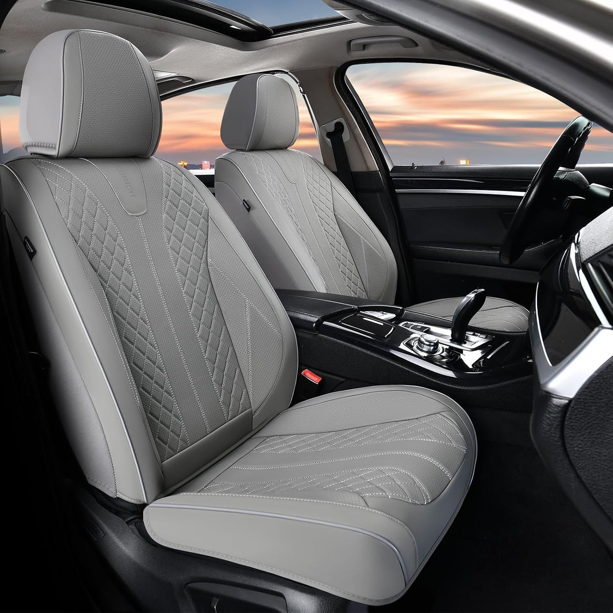 FLORICH Seat Covers, Car Seat Covers Front Seats Faux Leather Automotive Seat Covers Luxury Waterproof Car Seat Cover Protectors Universal Fit for Most Cars SUV Trucks, Gray