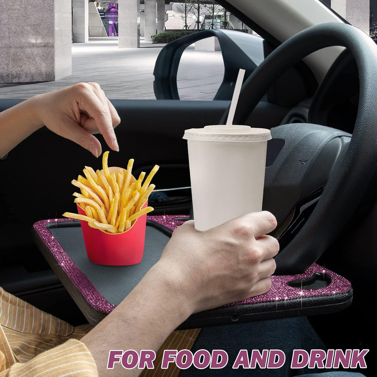 eing Bling Auto Steering Wheel Desk, Laptop,Tablet, Notebook Car Travel Table, Food Eating Hook On Steering Wheel Tray, for Constant Travelers, Fits Most Vehicles Steering Wheels,Purple