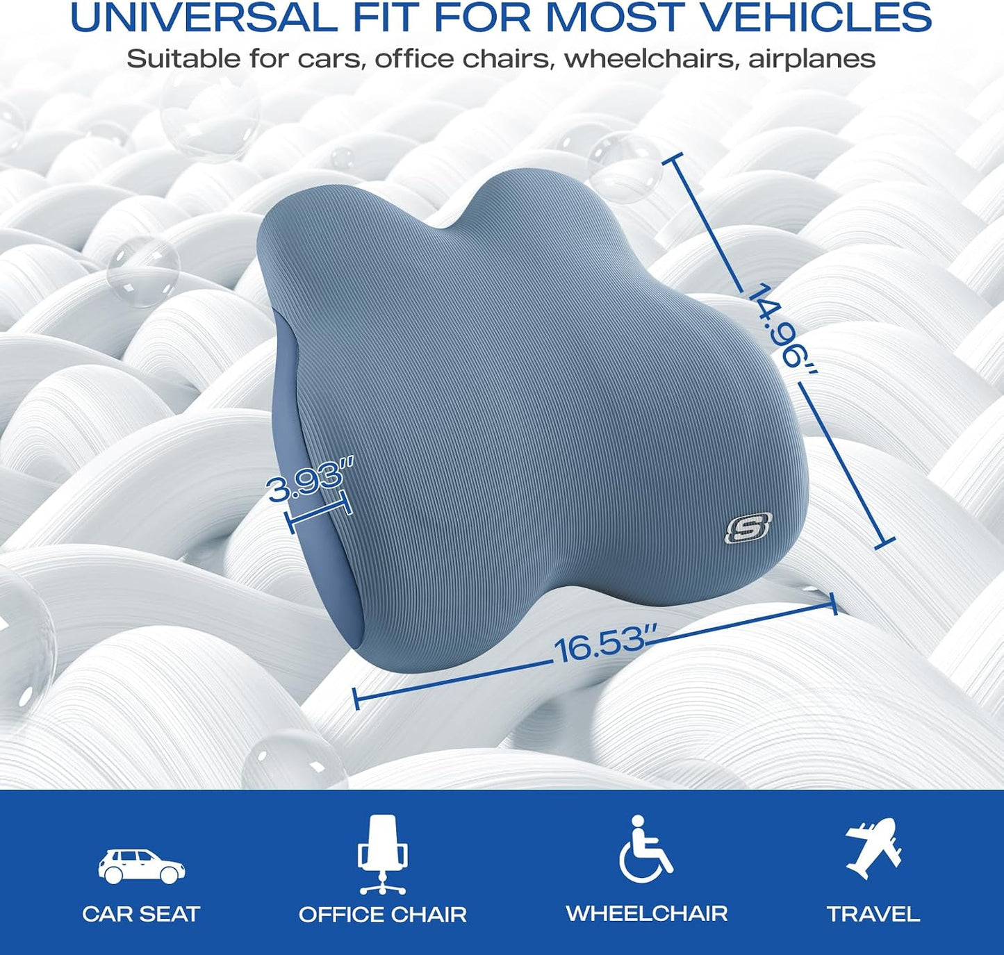 Skechers Women’s Lumbar Pillow, Memory Foam Lumbar Support Pillow for Office,Chair Lower Back Pain Relief Lumbar Pillow,Ergonomic Design Back Support Pillow for Office Chair,Car,Home,Travel,Blue