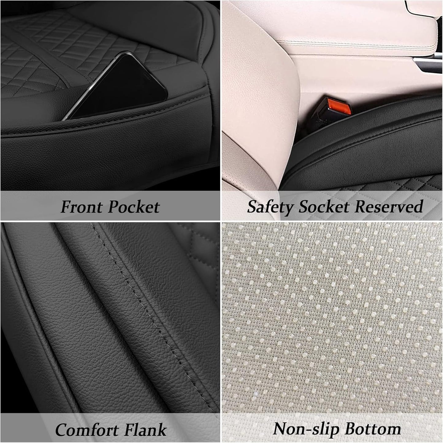 2 Pack Car Seat Cover for Front Car Seat Bottom,Premium PU Leather Seat Cushion Protector Upgraded Without Backrest with Storage Pocket,Full Wrapping Edge Works with Sedan SUV Pickup Minivan (Z BLACK)