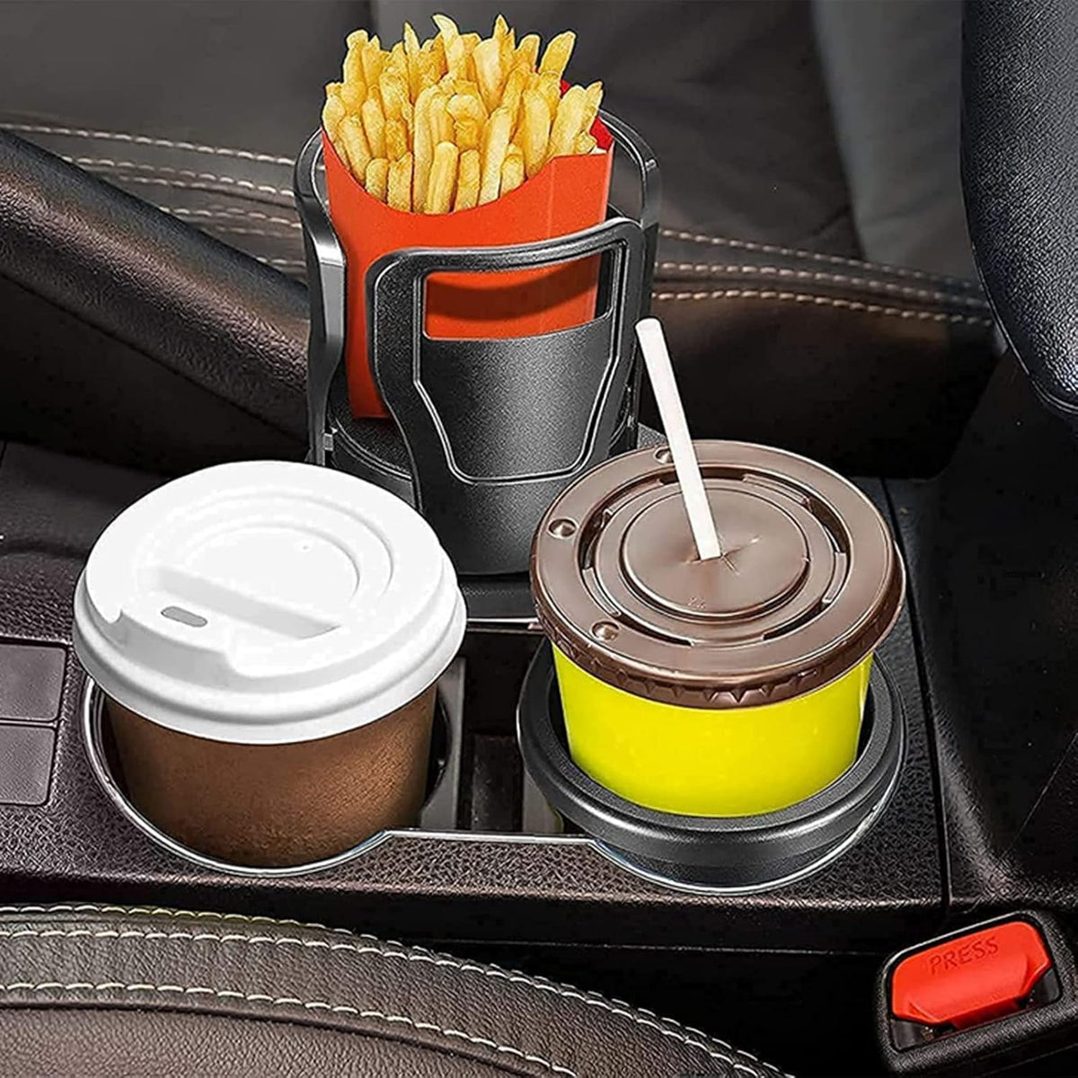 Cup Holder Multifunctional Adjustable 2in1 Car Seat Cup Holder Car Cup Holder Expander Adapter for Water Bottle Drink Coffee Food Storage (Matt Black)