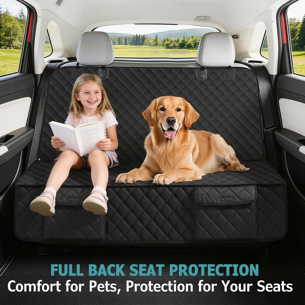 Bark Lover Deluxe More Durable Waterproof Backseat Protector, High Heat Resistant and Nonslip Back Seat Cover for Dogs Kids, Universal Size Fits Cars, Trucks, SUVs