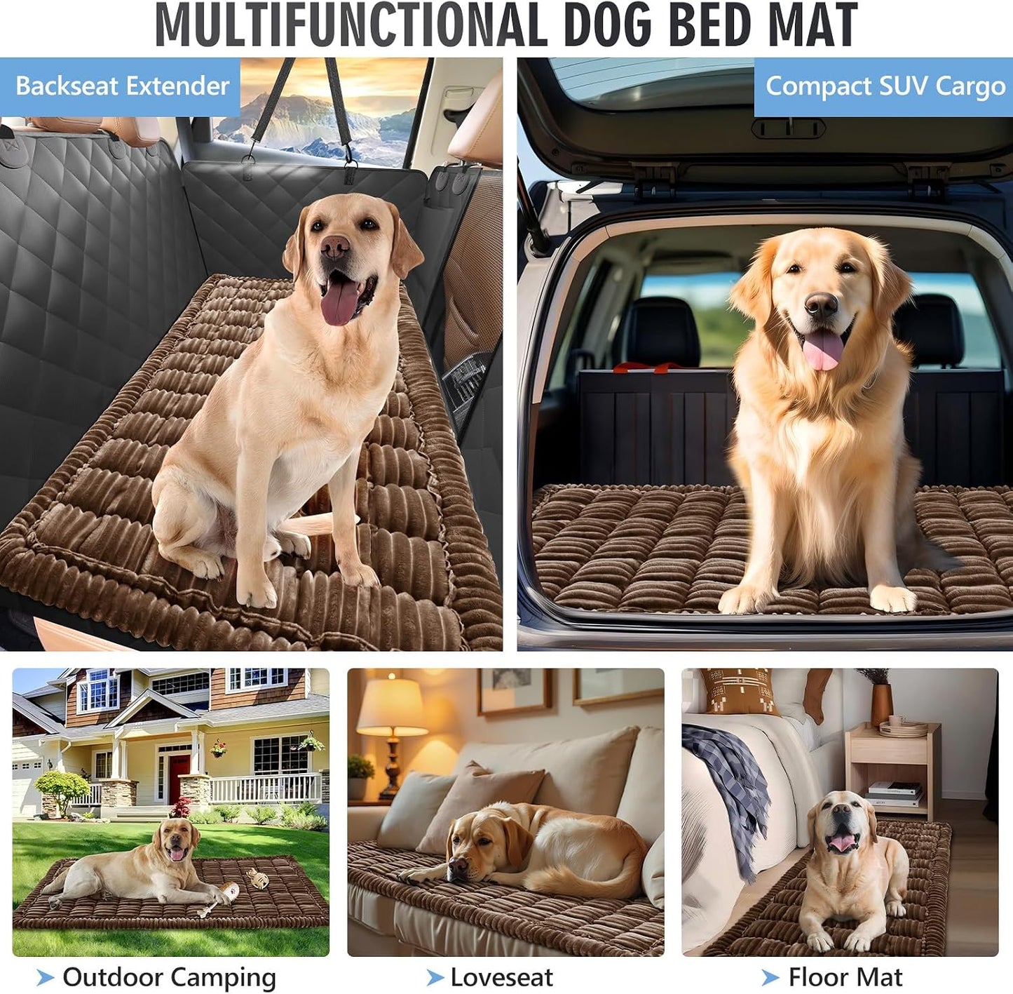 Backseat Dog Bed Non-Slip, Dog Bed for Car Back Seat Soft and Comfortable, Back Seat Pet Bed Mat for Travel, Pet Car Blanket for Backseat Extender and Seat Covers Brown (51”X 23.5”)