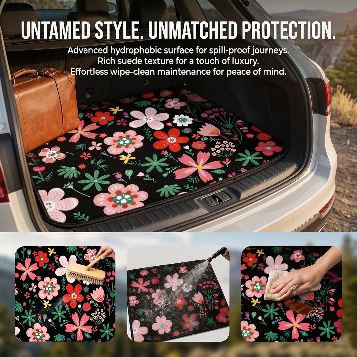 Universal Car Trunk Mat 29" x 39",Multicolor Floral,Butterfly Etc,Anti-Slip Easy to Clean, Trunk Protective Mat, Sporty Vehicle Interior Accessories Suitable for Most Car Models.