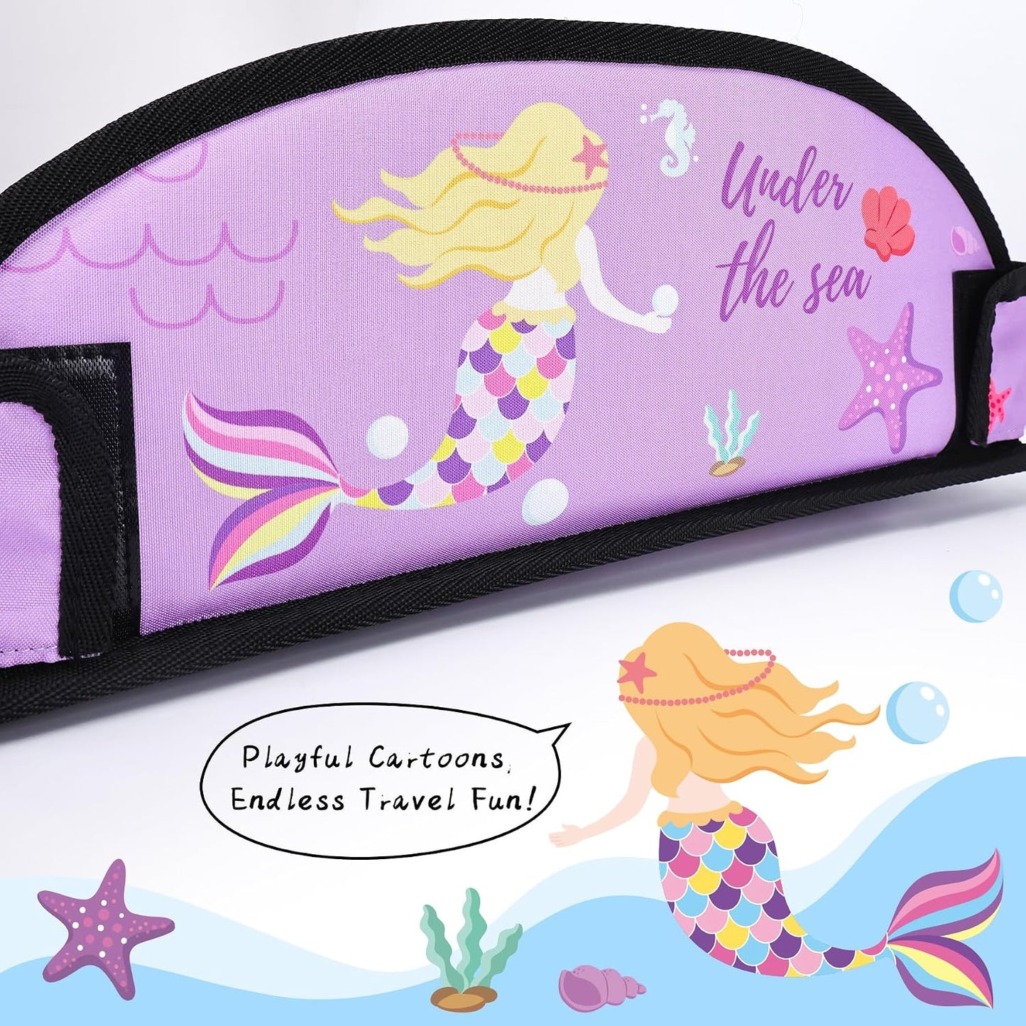 2PCS Kids Travel Tray for Airplane - Toddler Car Seat Table Tray, Road Trip Essentials for Boys & Girls, Carseat Lap Desk for Kids Road Trip Activities (Dark Blue Car/Purple Mermaid)