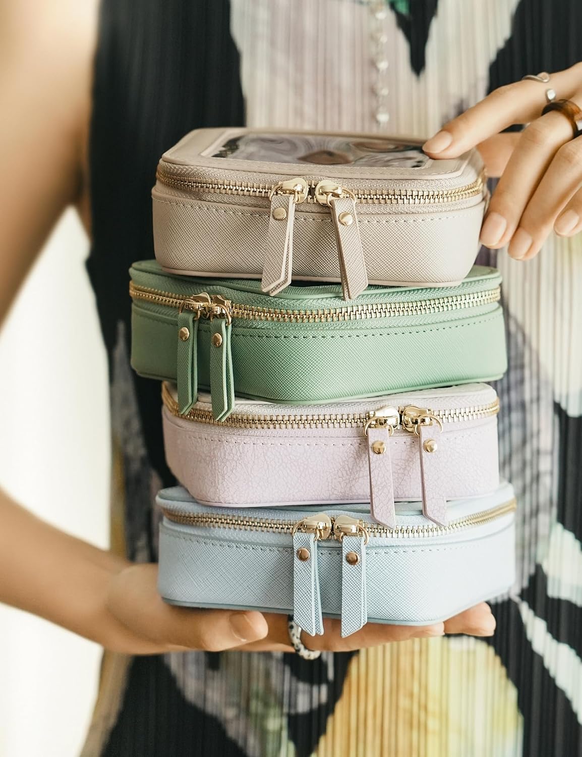 Popvibe Clear Makeup Bag Travel Cosmetic Case Toiletry Bag with Zipper Make Up Organizer Traveling Compact Car Bag Stone Mini