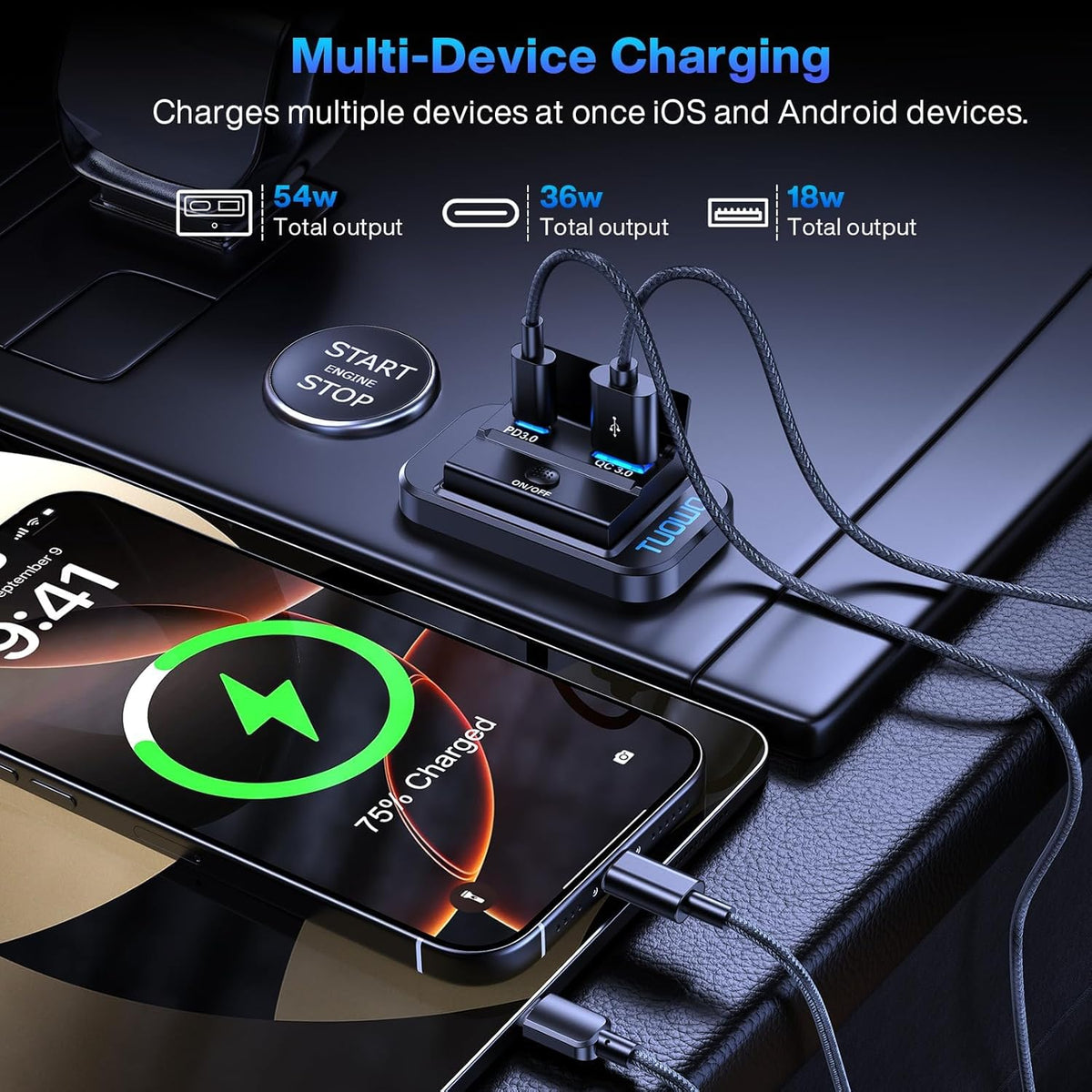 USB Outlet Panel 4-Pack - 54W Fast Charging Type-C PD 36W + USB-A QC 3.0 18W 12V/24V Surface Mount for RV Marine Truck Bus Golf Cart